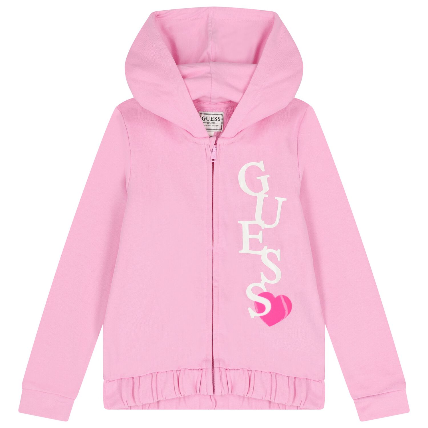 Girls Pink Logo Hooded Zip Up Top, 1, hi-res