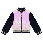 Girls Navy Blue & Gold Sequin Zip Up Top, 1, hi-res