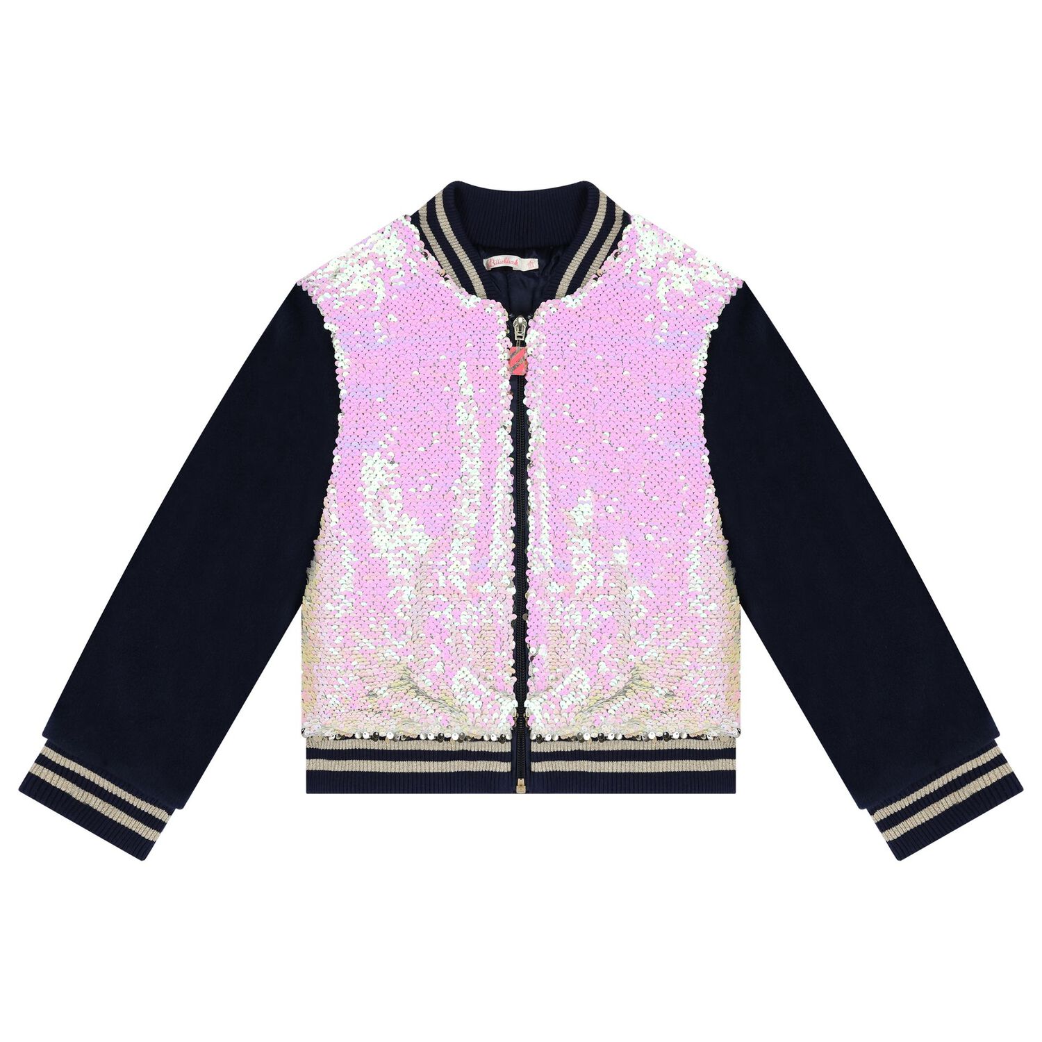 Girls Navy Blue & Gold Sequin Zip Up Top, 1, hi-res image number null