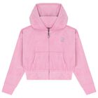 Girls Pink Crystal Embellished Diamant&eacute; Logo Hooded Zip Up Top, 1, hi-res