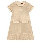 Girls Beige Logo Dress, 2, hi-res
