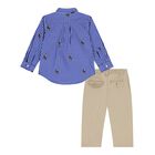 Baby Boys Blue & Beige Trouser Set , 1, hi-res