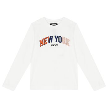 DKNY Boys White Logo Long Sleeve Top, 2 Boys White Logo Long Sleeve Top