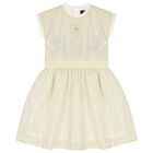 Girls Ivory & Gold Logo Dress, 1, hi-res