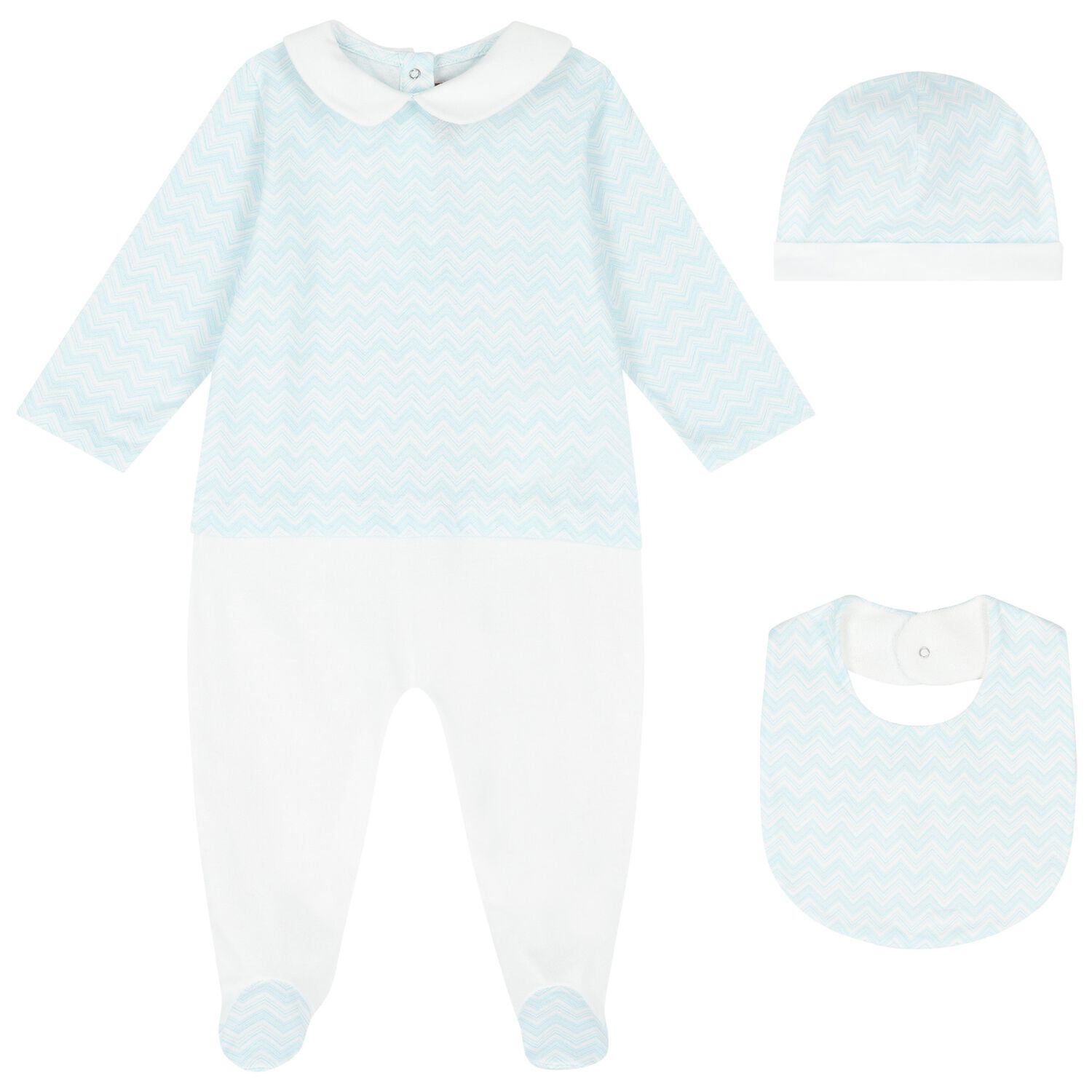 Baby Boys Blue & White Zig Zag Logo Babygrow Gift Set, 1, hi-res