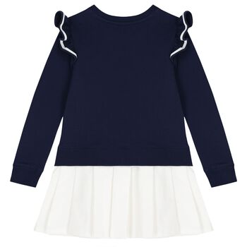 Girls Navy Blue & White Logo Dress