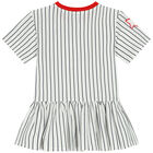 Girls White Logo Striped Dress, 1, hi-res