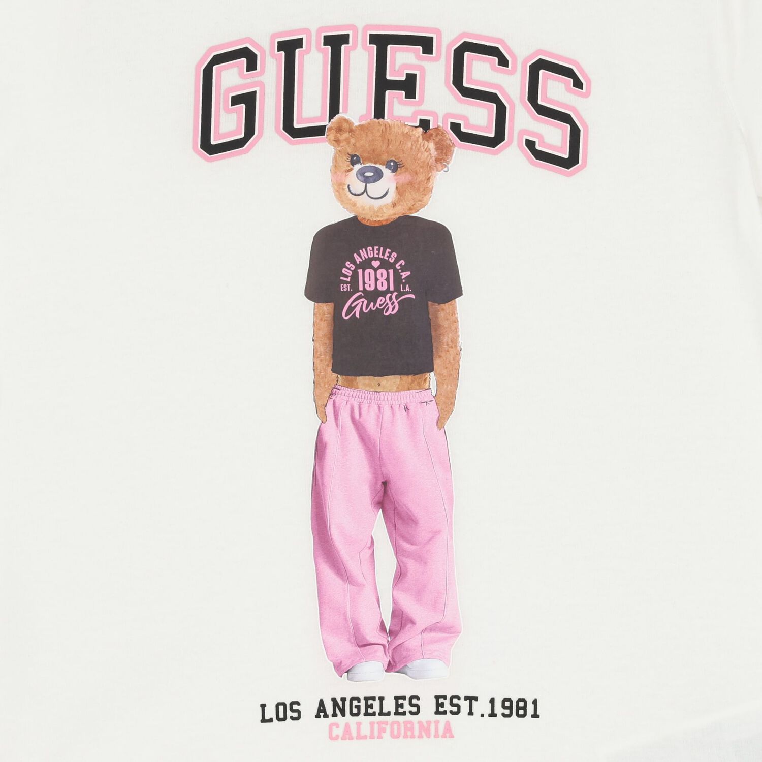 Girls White Teddy Bear Logo T-Shirt, 1, hi-res