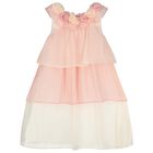 Girls Pink & Ivory Floral Tiered Chiffon Dress, 1, hi-res
