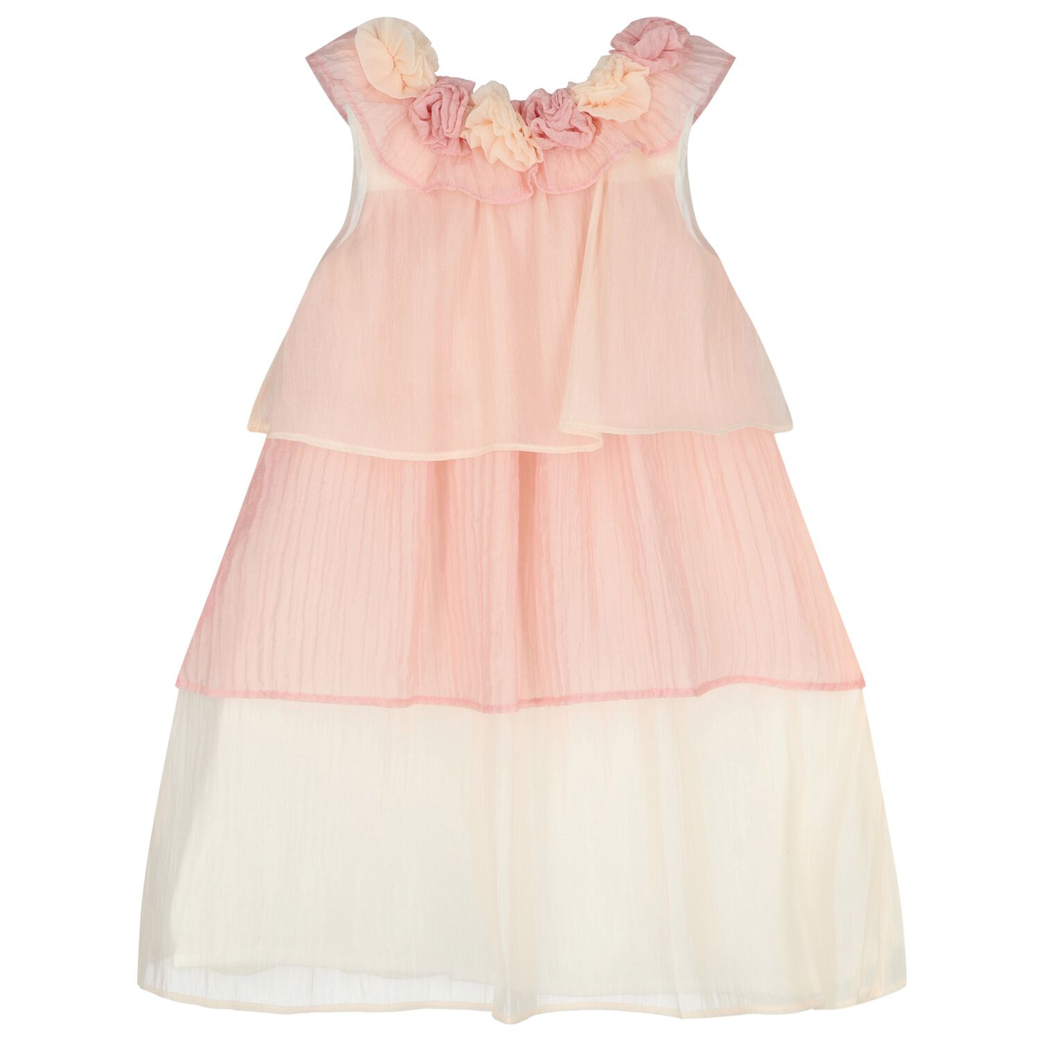 Girls Pink & Ivory Floral Tiered Chiffon Dress, 1, hi-res
