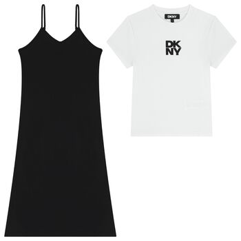 Girls Mini Me White & Black Logo Dress Set