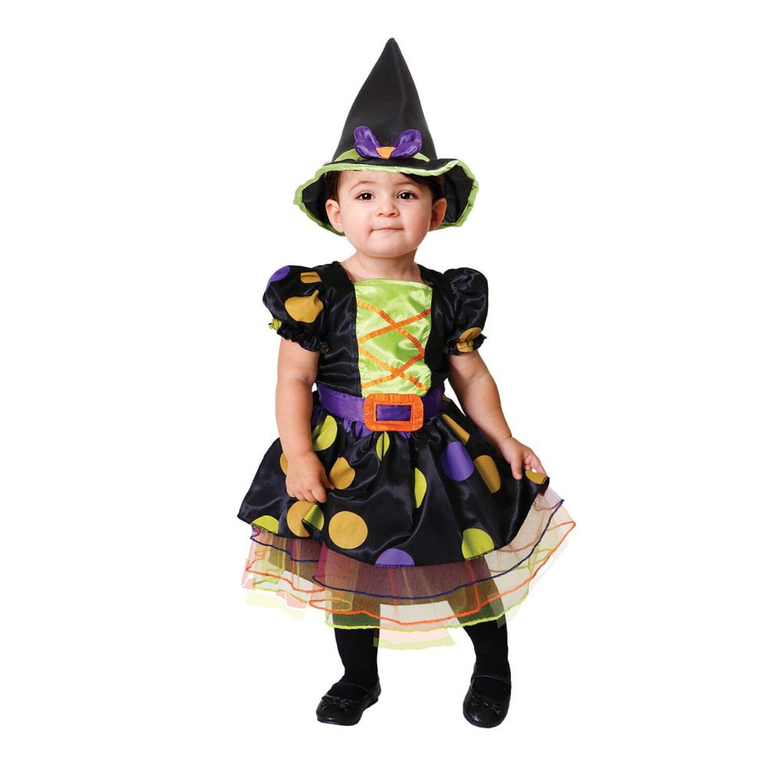 Younger Girls Black Halloween Witch Costume, 1, hi-res