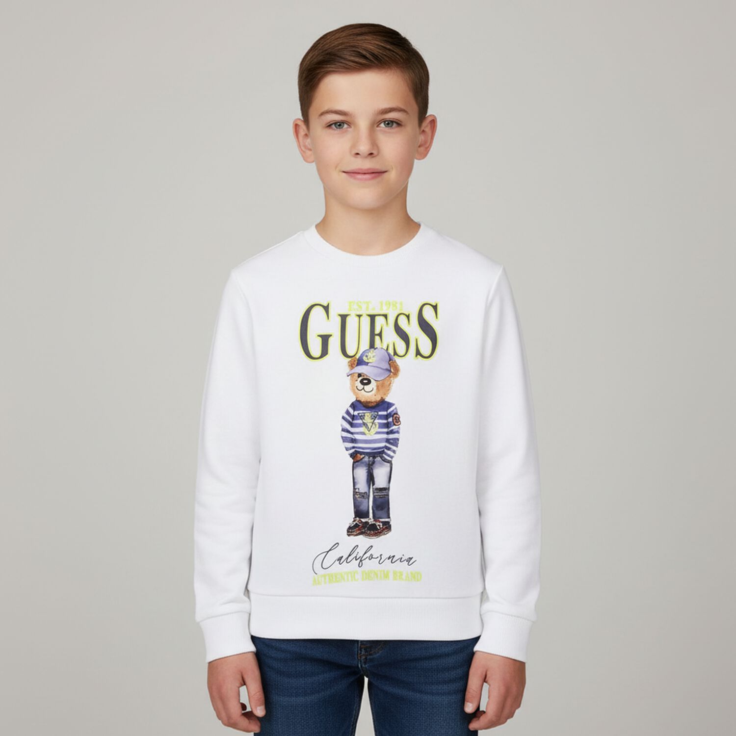 Boys White Teddy Bear Logo Sweatshirt, 1, hi-res image number null