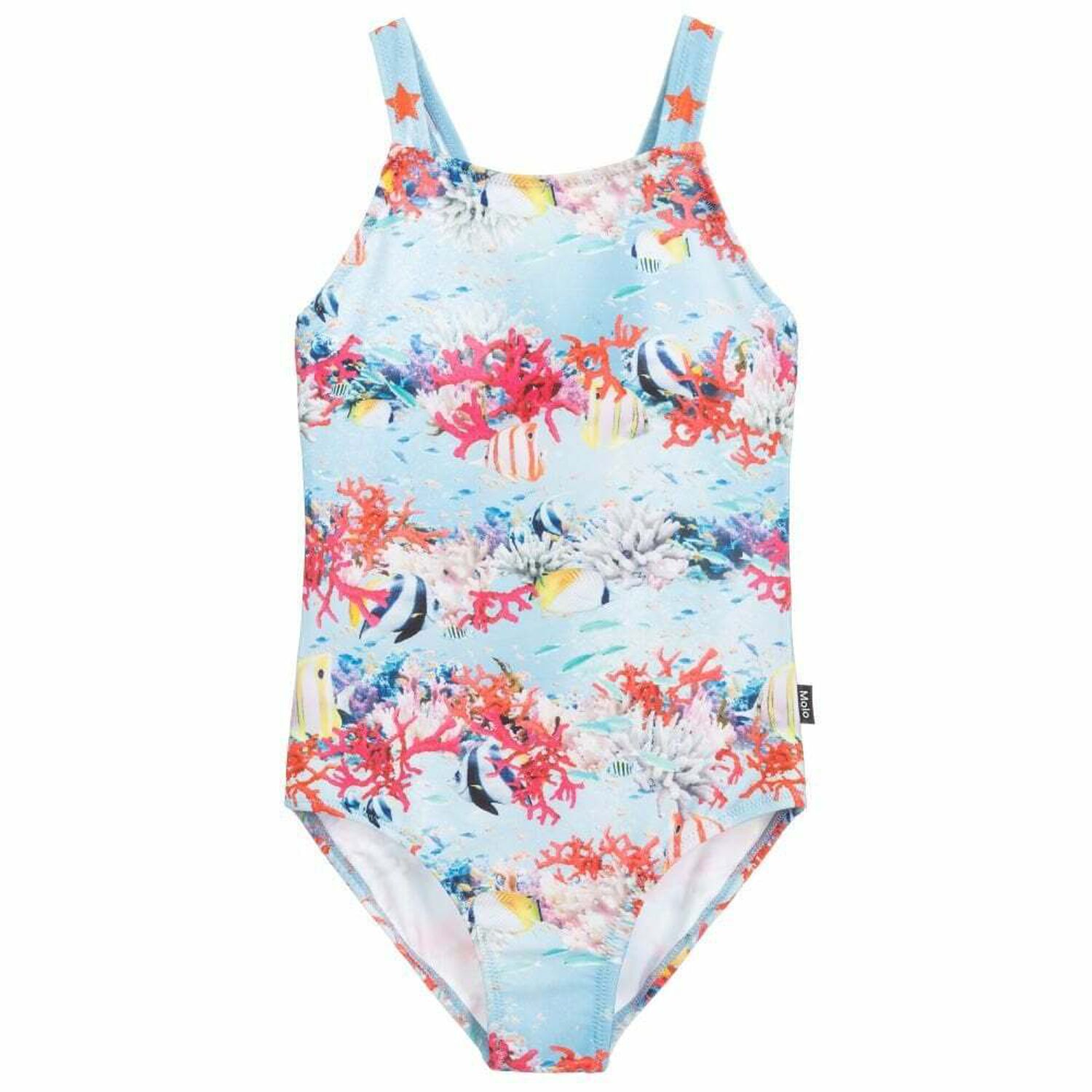 Girls Blue Printed Swimsuit, 1, hi-res