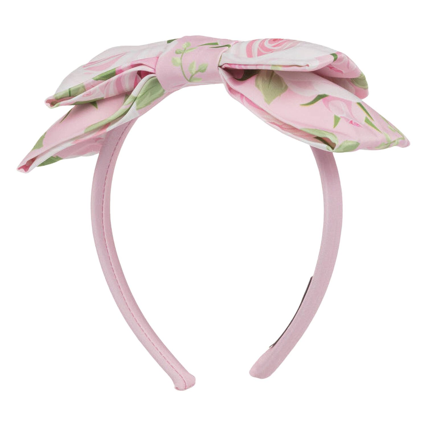 Girls Pink Floral Bow Headband, 1, hi-res