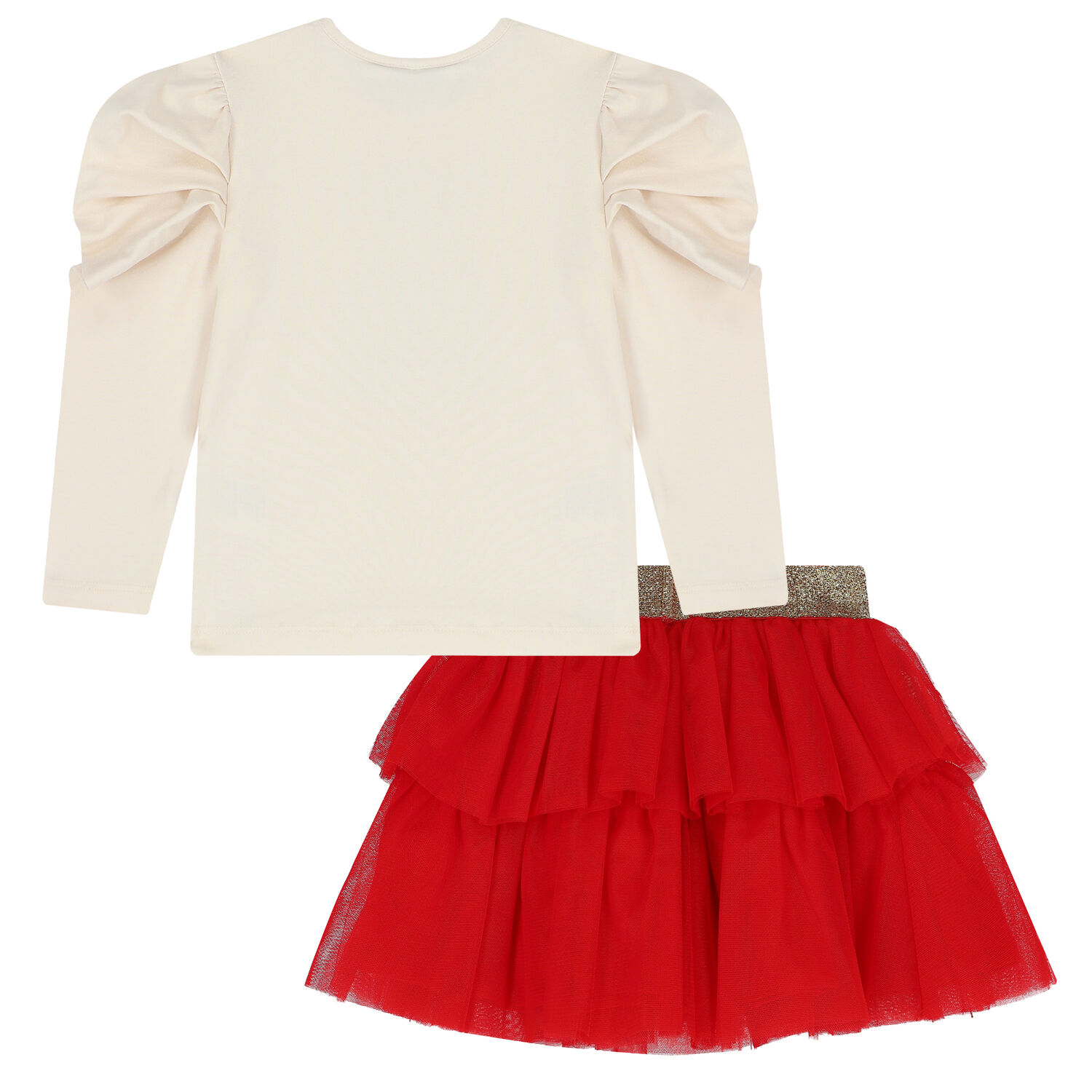 Girls Ivory & Red Teddy Skirt Set, 1, hi-res