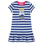Girls White & Blue Striped Polo Bear Dress, 1, hi-res