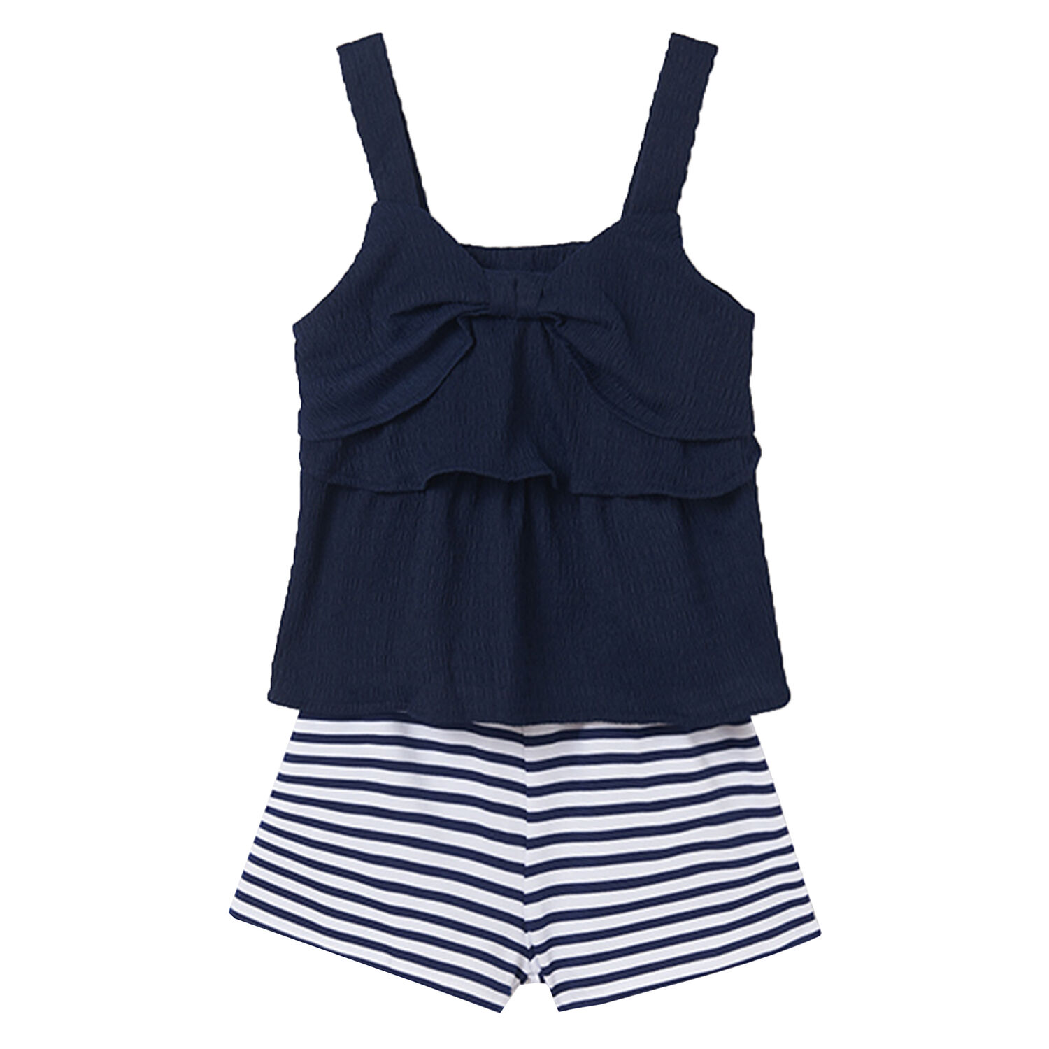 Girls Navy Striped Shorts Set, 1, hi-res