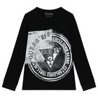 Boys Black Logo Long Sleeve Top, 1, hi-res