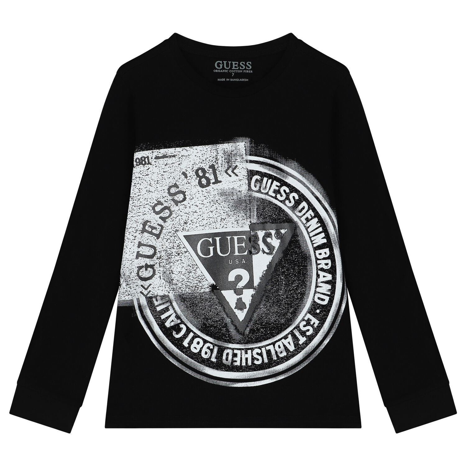 Boys Black Logo Long Sleeve Top, 1, hi-res