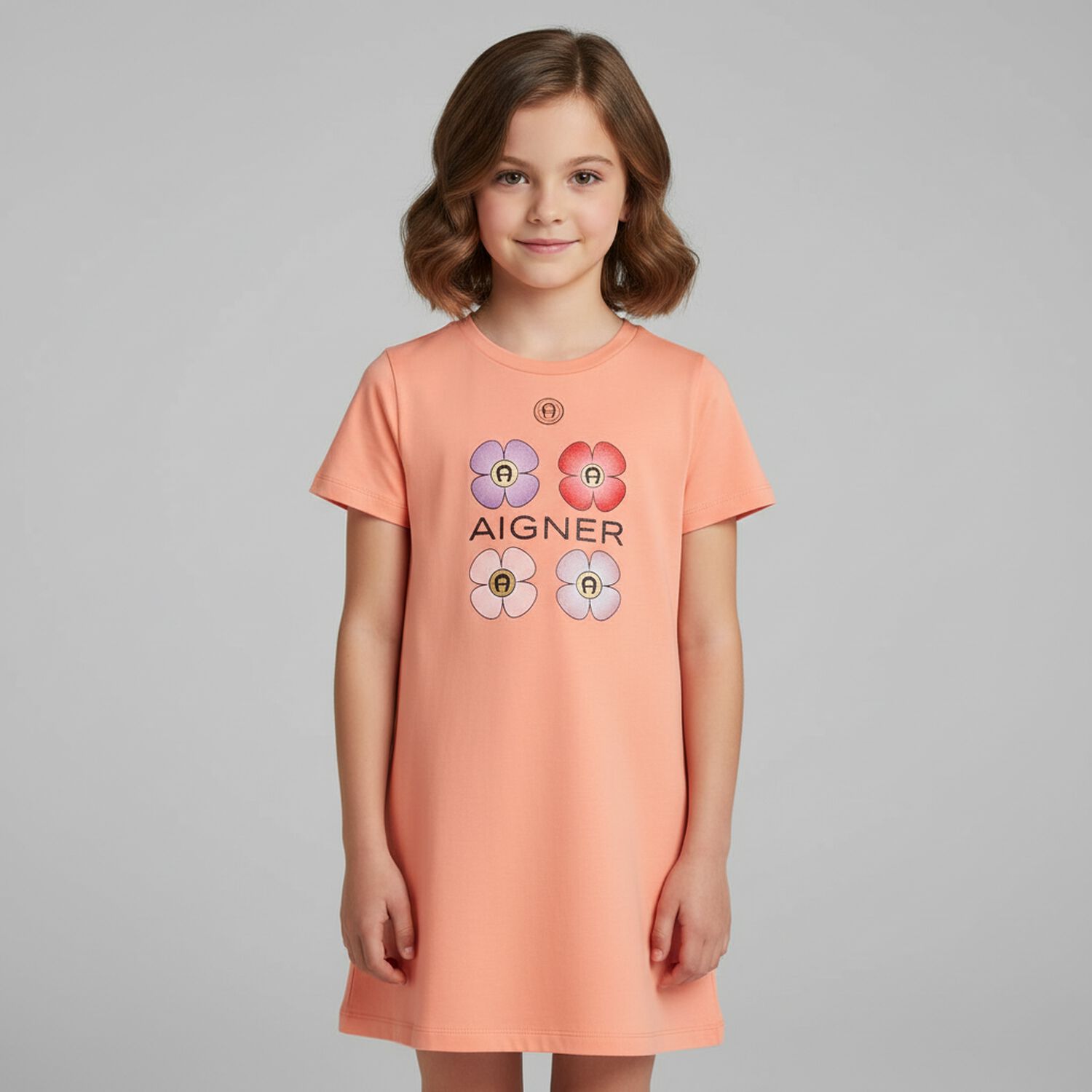 Girls Pink Flower Logo Dress, 1, hi-res image number null