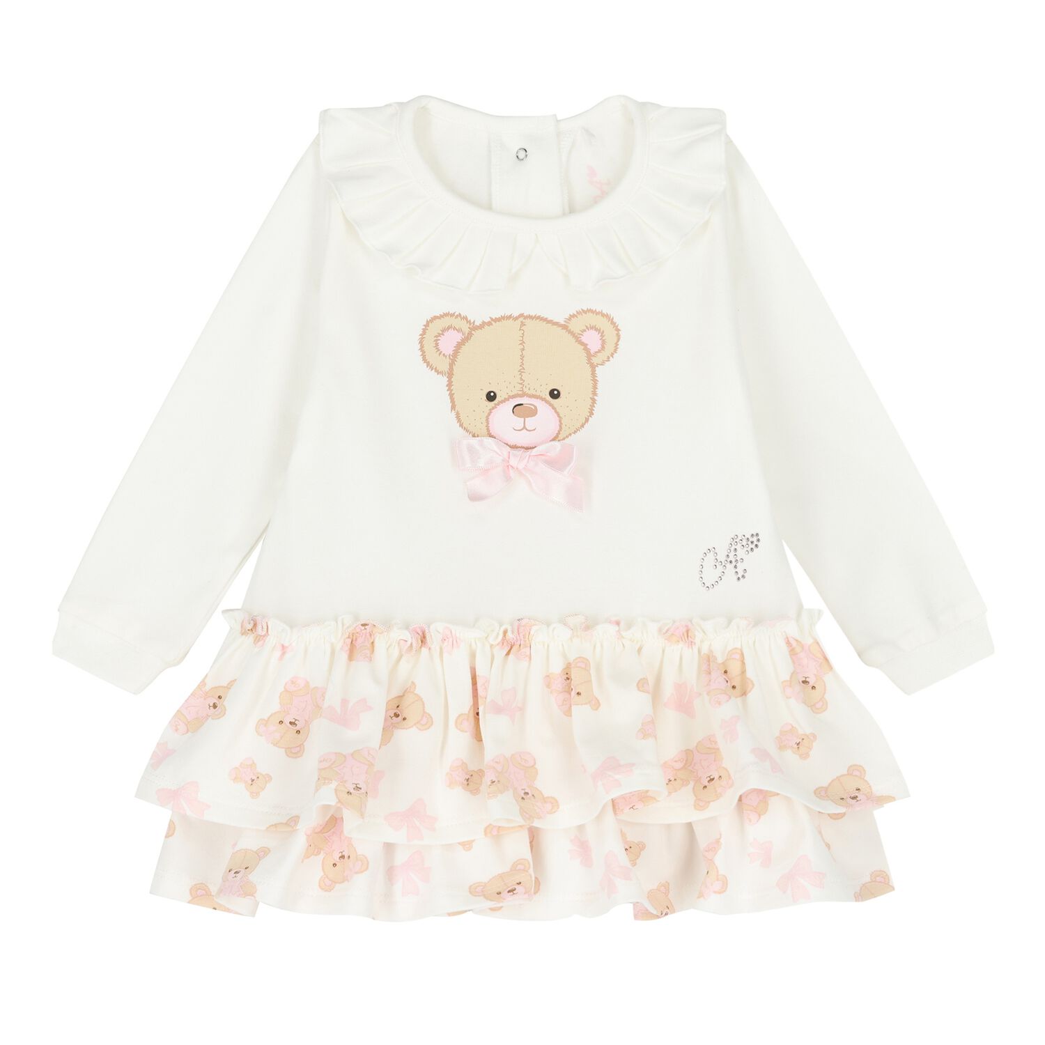 Baby Girls White Teddy Bear Dress, 1, hi-res image number null