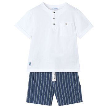 Boys White & Blue Shorts Set
