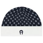 Baby Boys White & Navy Blue Logo Hat, 3, hi-res