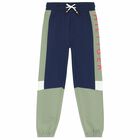 Boys Navy & Green Logo Joggers, 1, hi-res