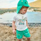 Younger Boys Aqua Dinosaur Swim Shorts & Hat Set, 1, hi-res
