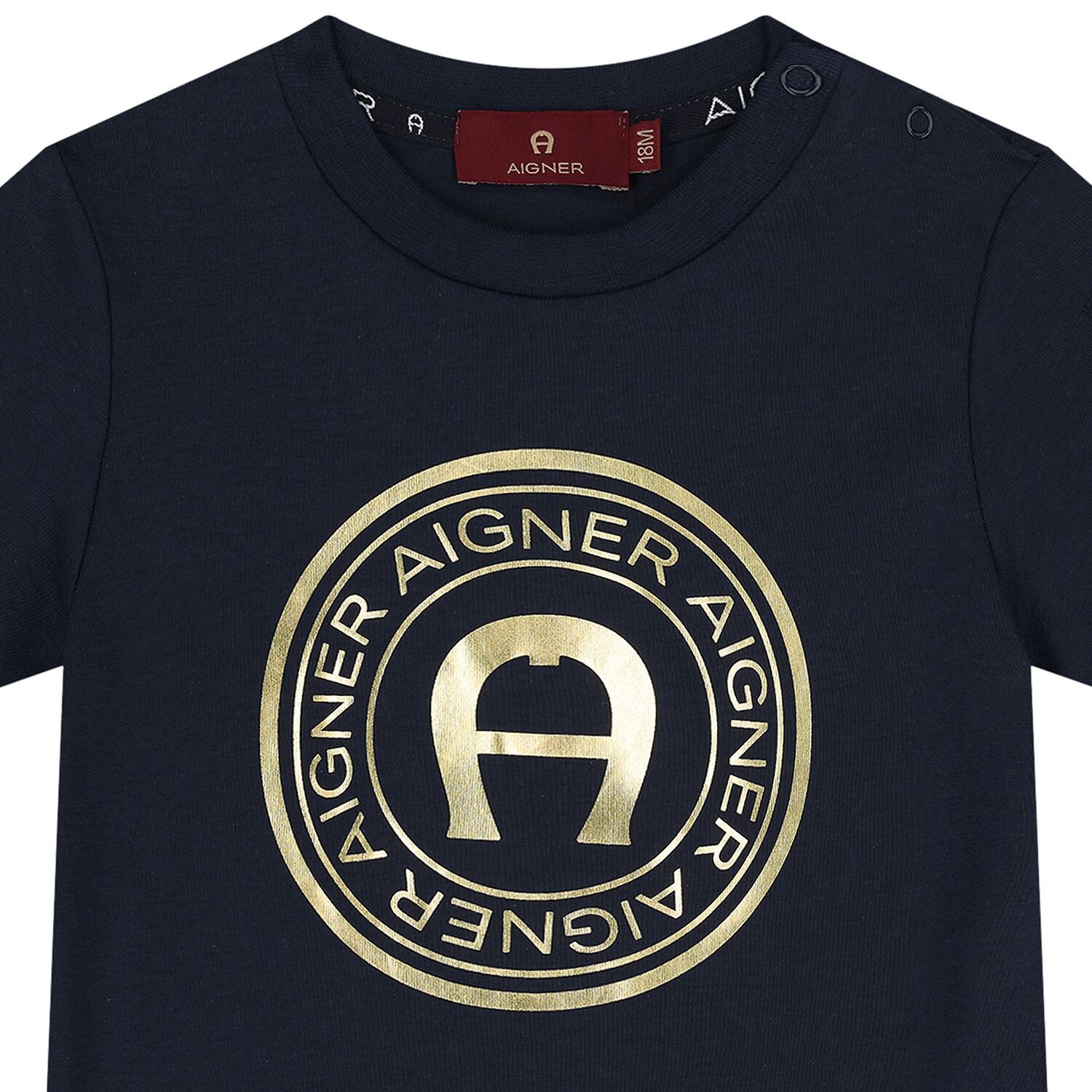 Younger Boys Navy Blue & Gold Logo T-Shirt, 2, hi-res