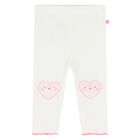 Younger Girls White & Pink Heart Leggings , 1, hi-res