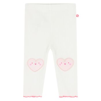 Younger Girls White & Pink Heart Leggings 