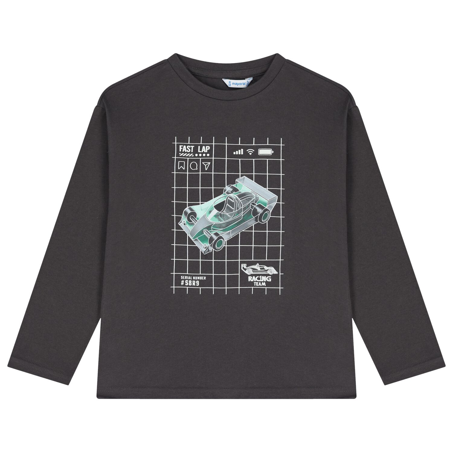 Boys Grey Glow In The Dark Car Long Sleeve Top, 2, hi-res