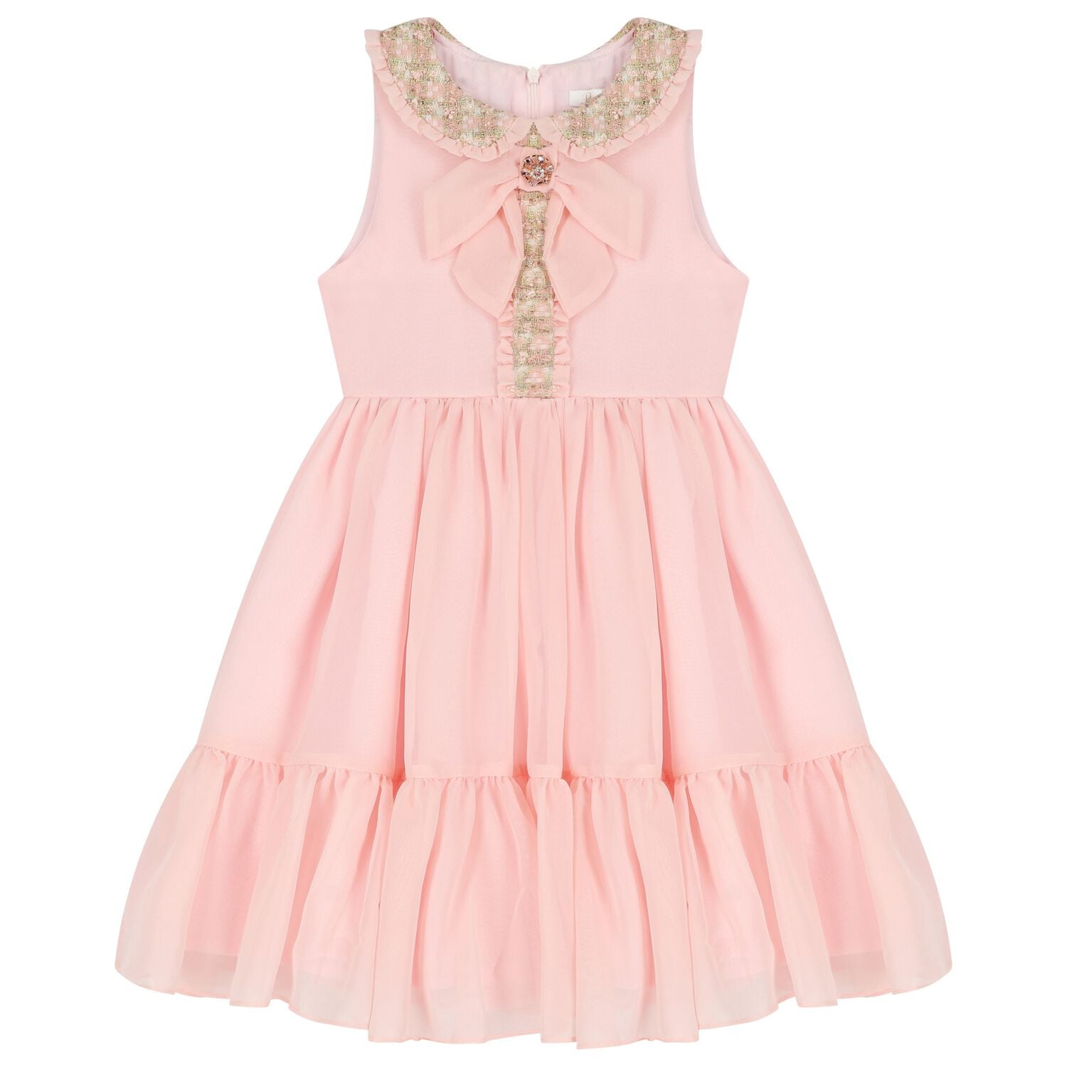 Girls Pink Chiffon Bow Dress, 1, hi-res