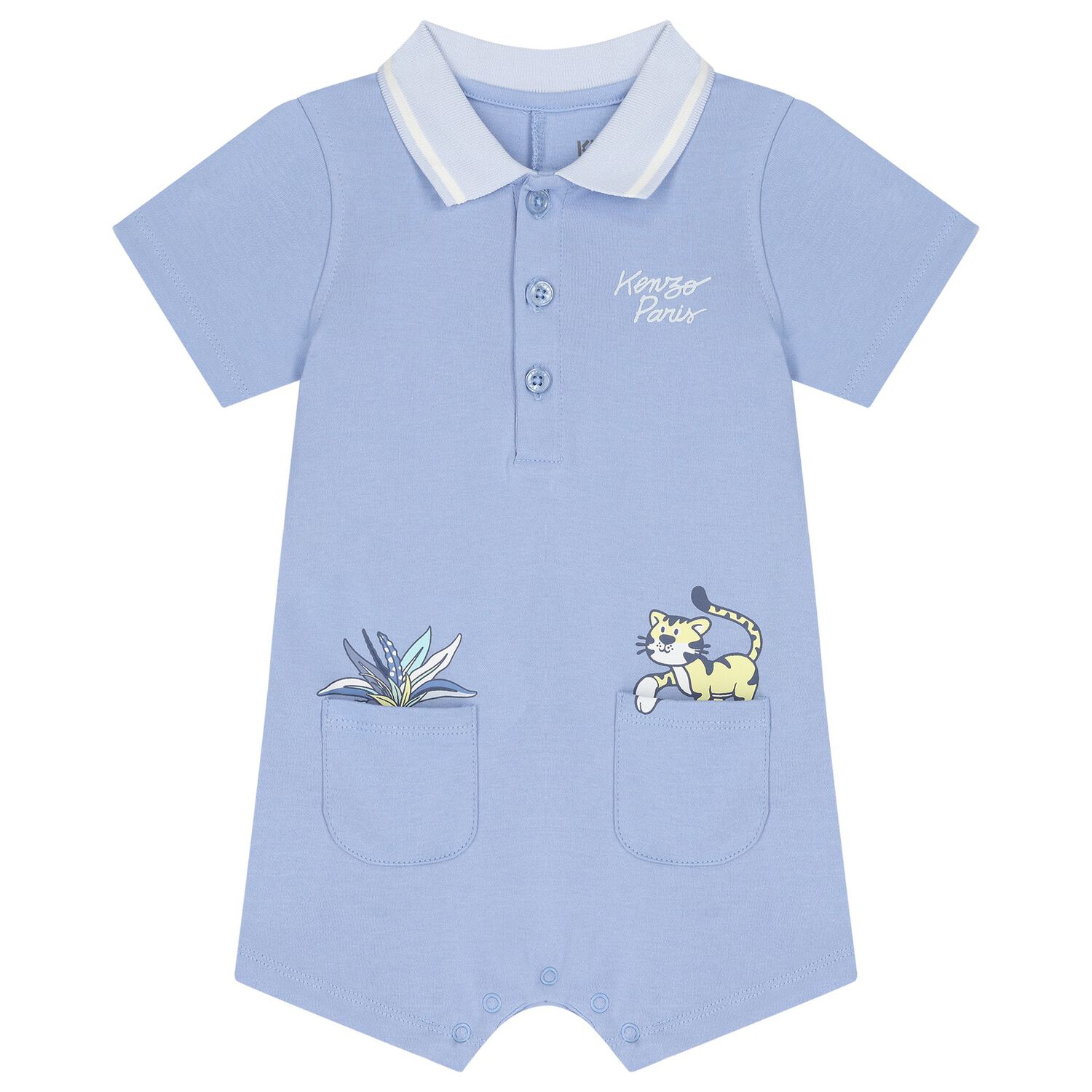 Baby Boys Blue Logo Romper, 1, hi-res