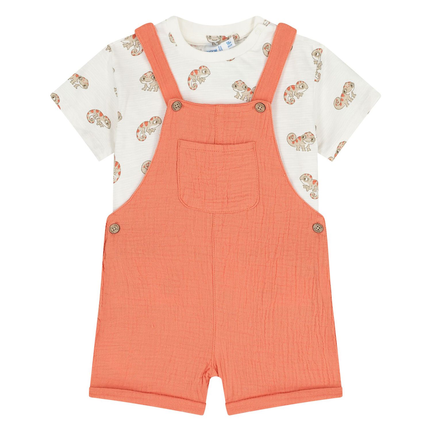 Younger Boys Orange Dungaree & Hat Set (3 Piece) , 1, hi-res