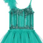 Girls Green Ruffled Tulle Dress, 1, hi-res
