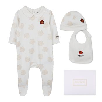 Ivory & Beige Boke Flower Babygrow Gift Set