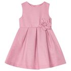 Girls Pink Satin Flower Dress, 2, hi-res