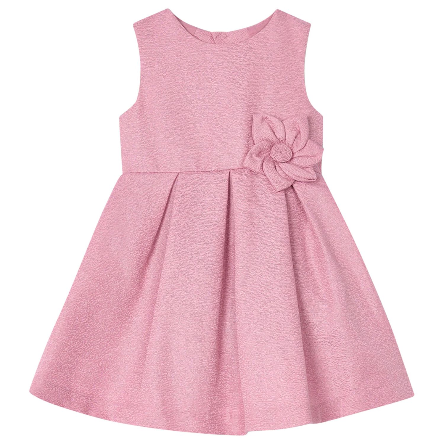 Girls Pink Satin Flower Dress, 2, hi-res