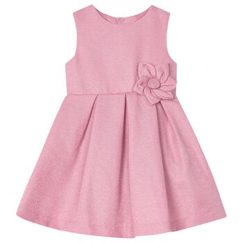 Girls Pink Satin Flower Dress