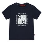 Younger Boys Navy Blue Logo T-Shirt, 3, hi-res