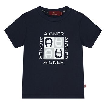 Younger Boys Navy Blue Logo T-Shirt