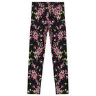 Girls Black Floral Leggings, 1, hi-res