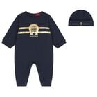 Baby Boys Navy Blue & Gold Logo Babygrow Gift Set, 2, hi-res