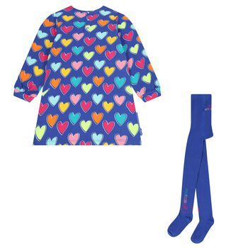 Girls Blue Heart Dress Set
