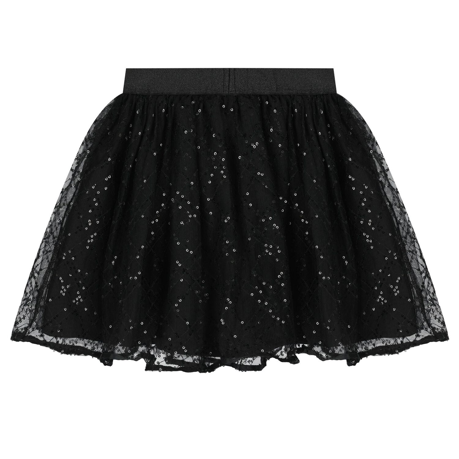 Girls Black Embellished Tulle Skirt, 1, hi-res