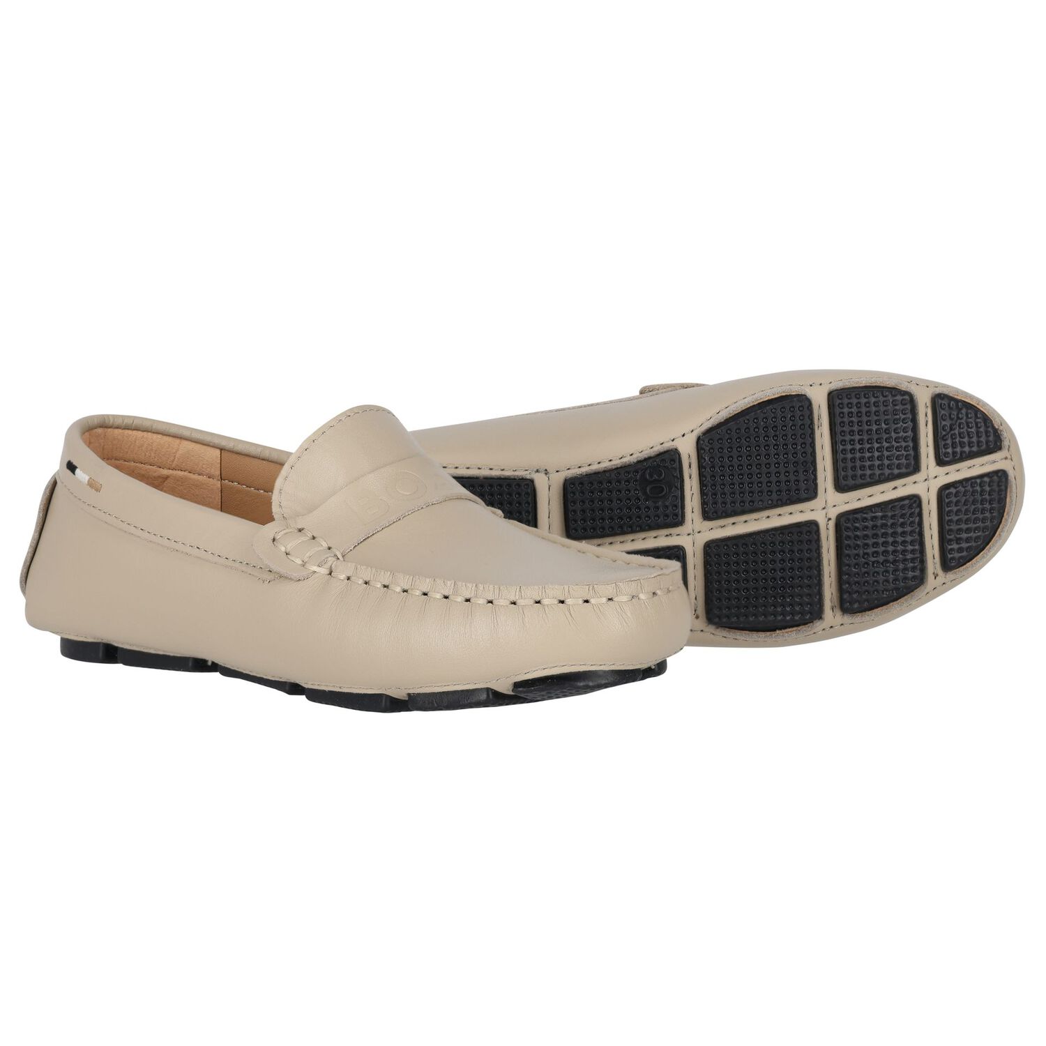 Boys Beige Logo Moccasins, 1, hi-res image number null