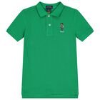 Boys Green Polo Bear Polo Shirt, 1, hi-res